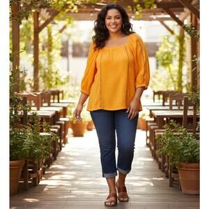 Caffe Marrakesh Top Womens Plus Size 1X Peasant Resort Boho Casual Beach Cottage